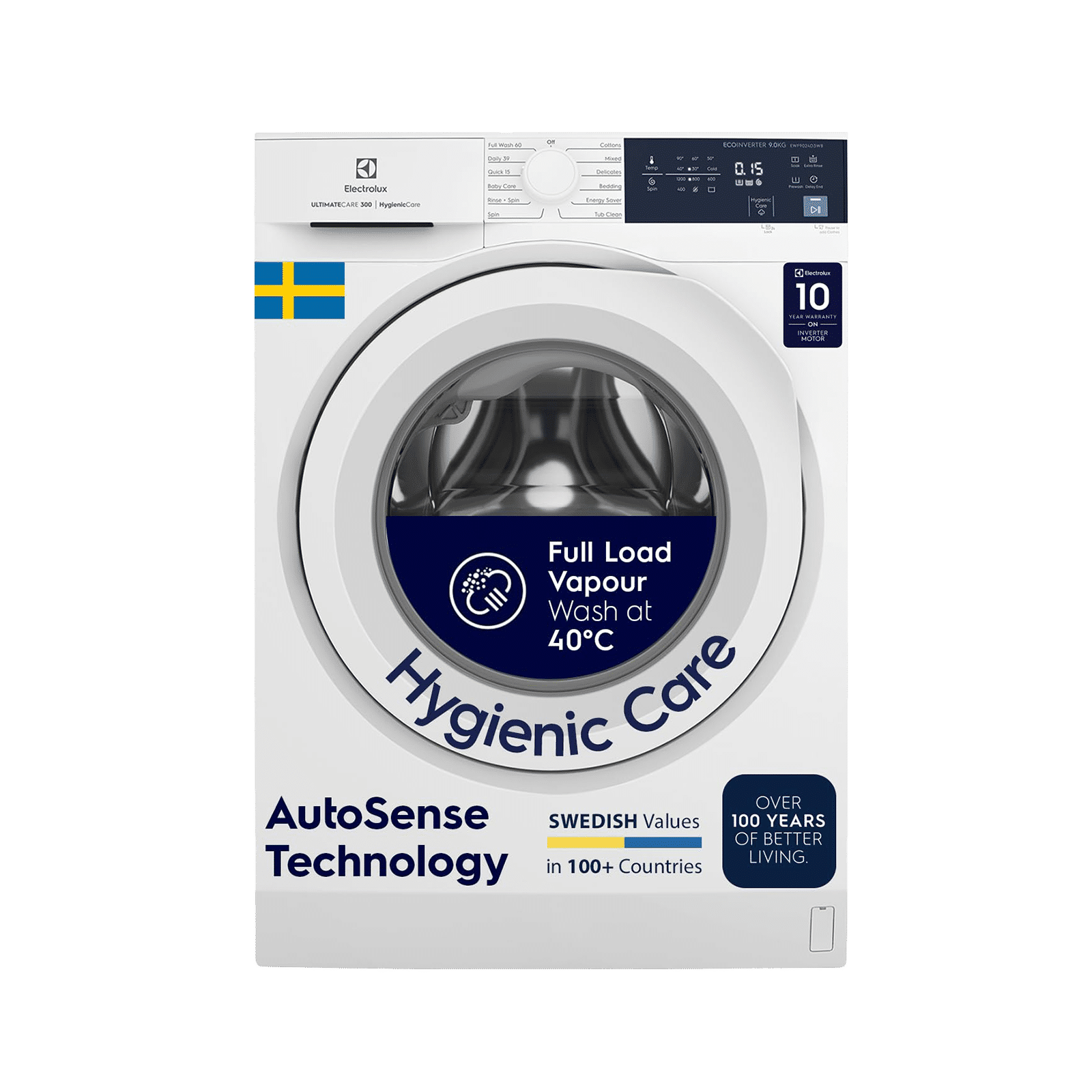 Electrolux 9 kg 5 Star Fully Automatic Front Load Washing Machine (UltimateCare 300, EWF9024D3WB, HygienicCare, White)