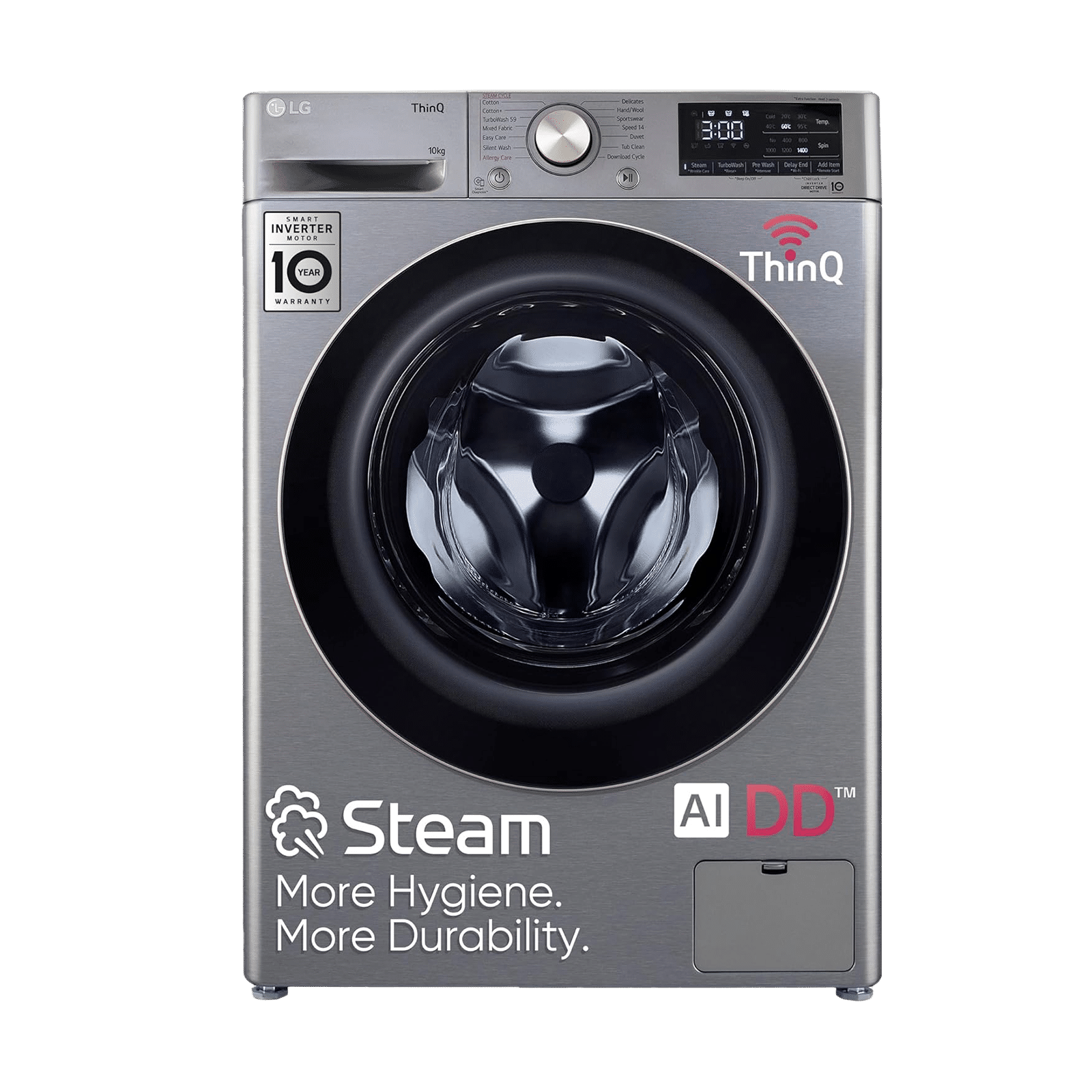 LG 10 kg 5 Star Fully Automatic Front Load Washing Machine (FHP1410Z7P.APSQEIL, Smart Diagnosis, Platinum Silver)