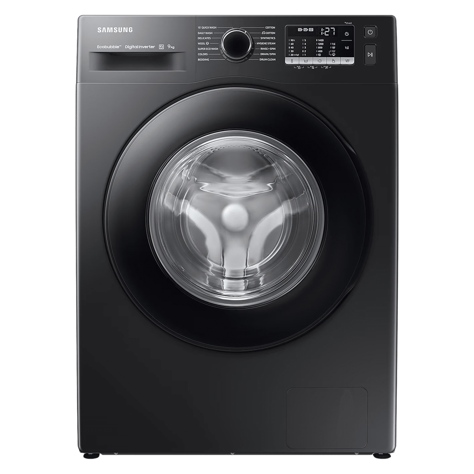 SAMSUNG 9 kg 5 Star Inverter Fully Automatic Front Load Washing Machine (WW90TA046AB1TL, Hygiene Steam, Diamond Drum, Black)