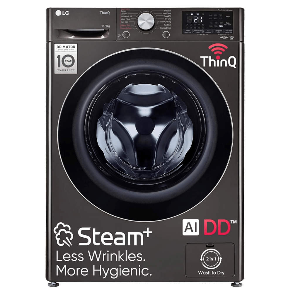 LG Vivace 11 kg/7 kg 5 Star Fully Automatic Front Load Washer Dryer Combo (AI Direct Drive Technology, FHD1107STB.ABLQEIL, Black VCM)