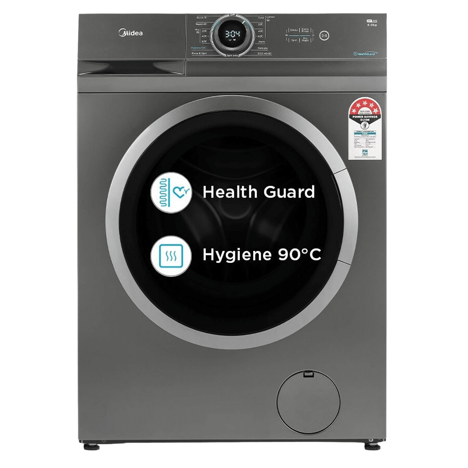 Midea 6 kg 5 Star Fully Automatic Front Load Washing Machine (MF100W60/T-IN, In-Built Heater, Dark Grey)