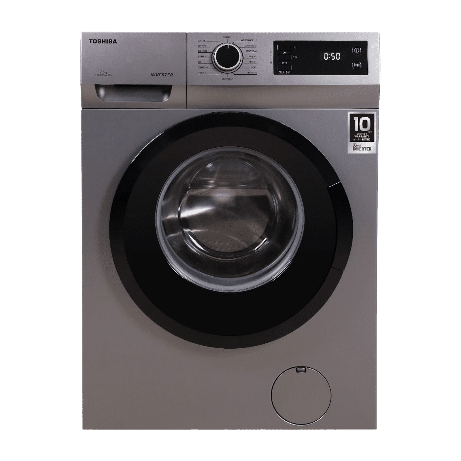 TOSHIBA 7.5 kg 5 Star Inverter Fully Automatic Front Load Washing Machine (TW-BJ85S2-IND(SK), In-Built Heater, Silver)