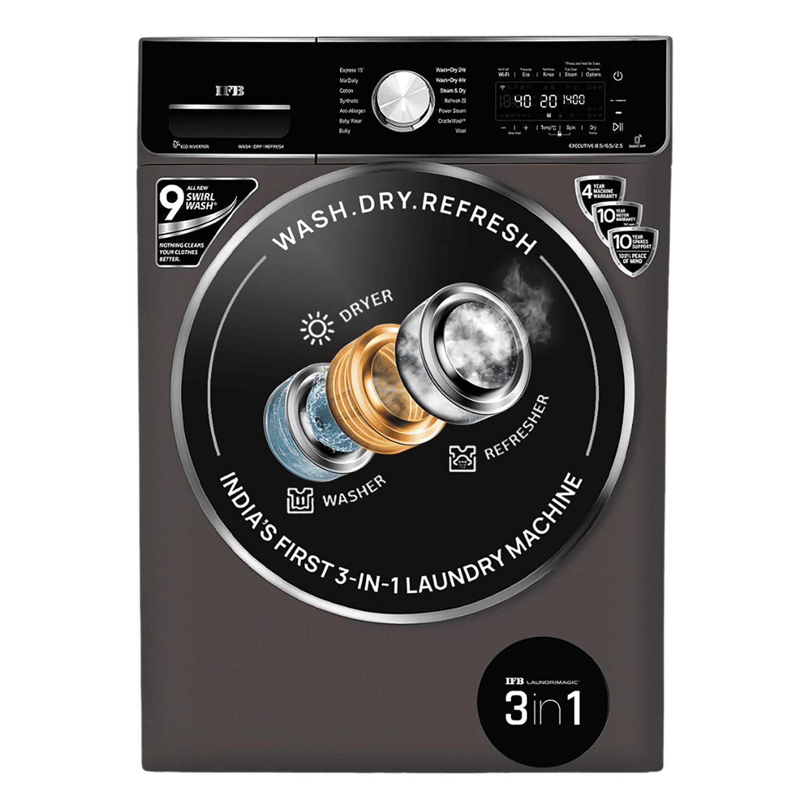 IFB 8.5/6.5 kg 5 Star Inverter Fully Automatic Front Load Washer Dryer (Executive ZXM, Power Steam Wash, Mocha)