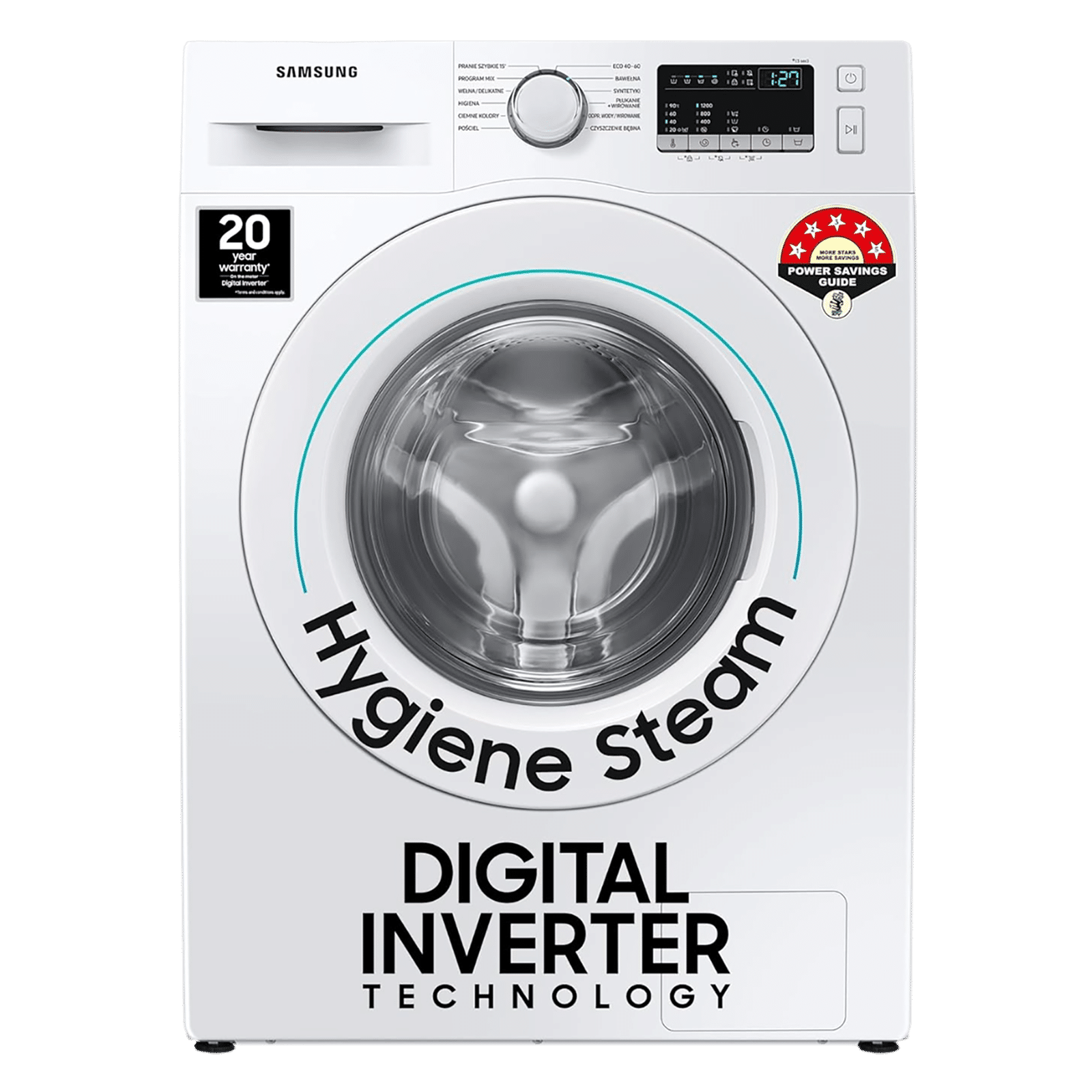 SAMSUNG 7 kg 5 Star Inverter Fully Automatic Front Load Washing Machine (WW70T4020EE/TL, Diamond Drum, White)