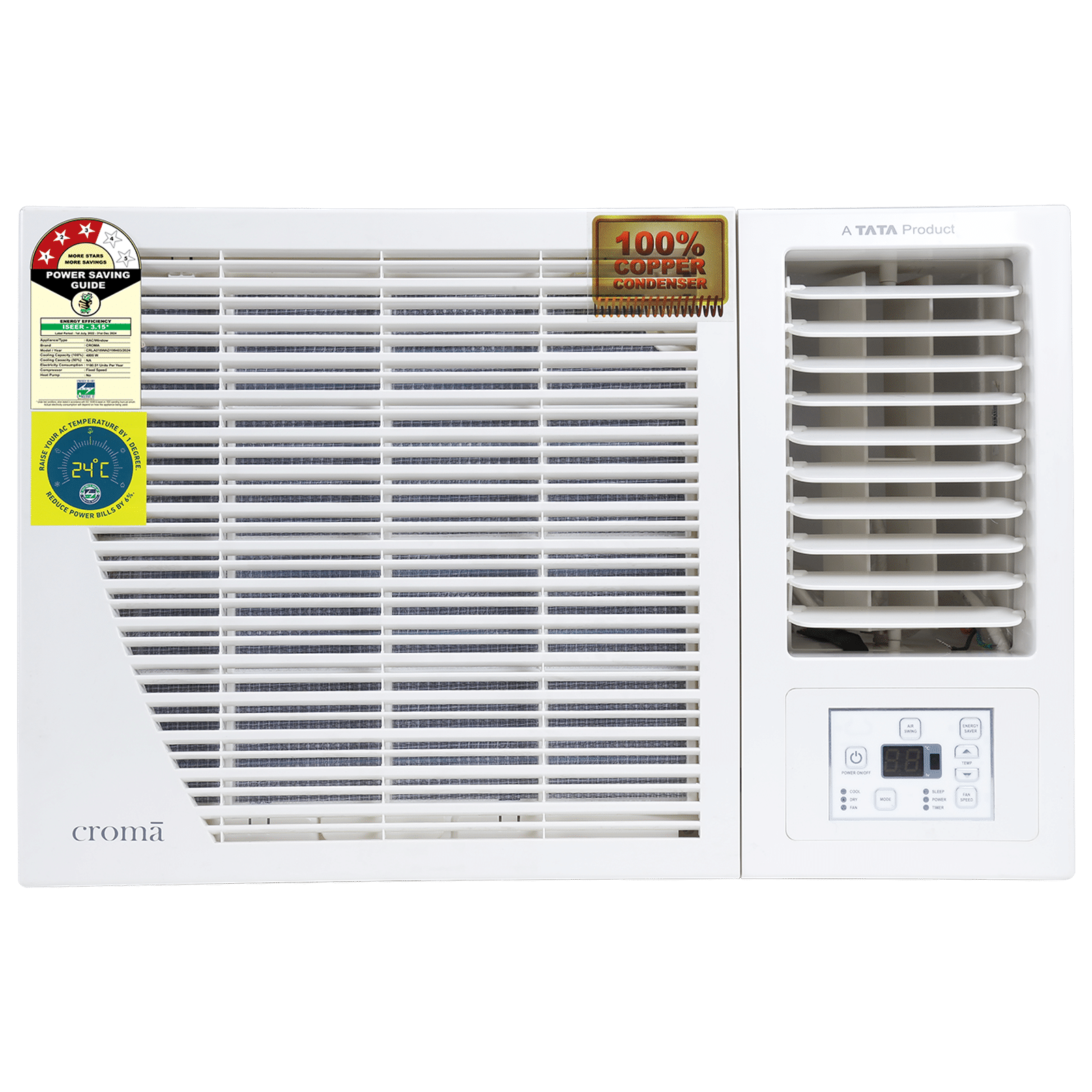 Croma 1.5 Ton 3 Star Fixed Speed Window AC (2024 Model, Copper Condenser, Dust Filter, CRLA018WAD199403)