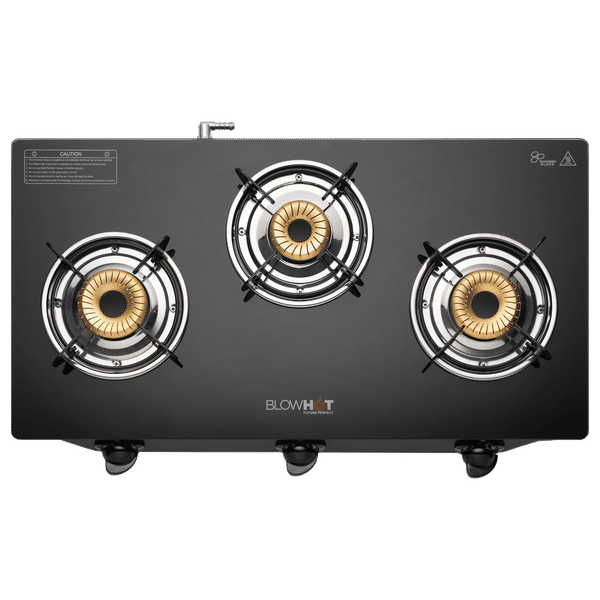 BLOWHOT Pearl Toughened Glass Top 3 Burner Manual Gas Stove (Premium Glass Finish, Black) _1