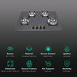 Kutchina Flamma 4B Eco 78 Tempered Glass Top 4 Burner Automatic Hob (Multi Flame Burner, Black)_3