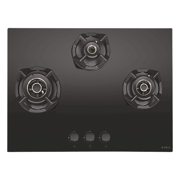 Elica CLASSIC AB MFC 3B 70 MT Glass Top 3 Burner Automatic Electric Hob (Round Metallic Knob, Black)_1