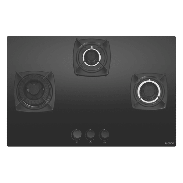Elica DT FLEXI MFC 3B 70 SWIRL Glass Top 3 Burner Automatic Hob (Rotational On Device Control, Black)_1