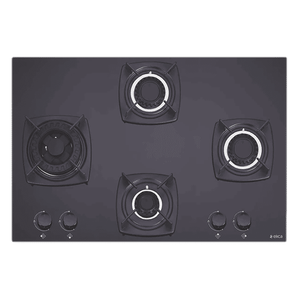 Elica DT MFC 4B 70 SWIRL Glass Top 4 Burner Automatic Hob (Cast Iron Grid, Black)_1