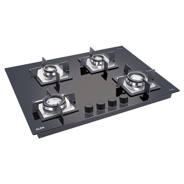 Glen 1074 SQ HT DB Toughened Glass Top 4 Burner Automatic Electric Hob (Battery Operated, Black)_1