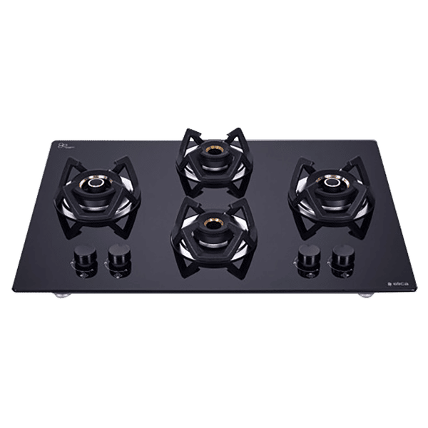 Elica CLASSIC AB 4B 70 DX Glass Top 4 Burner Automatic Electric Hob (Round Metallic Knob, Black)_1