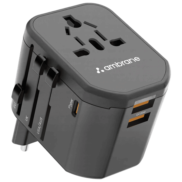 ambrane ATA-01 3 Plugs Travel Adapter (With USB Port, Black)_1