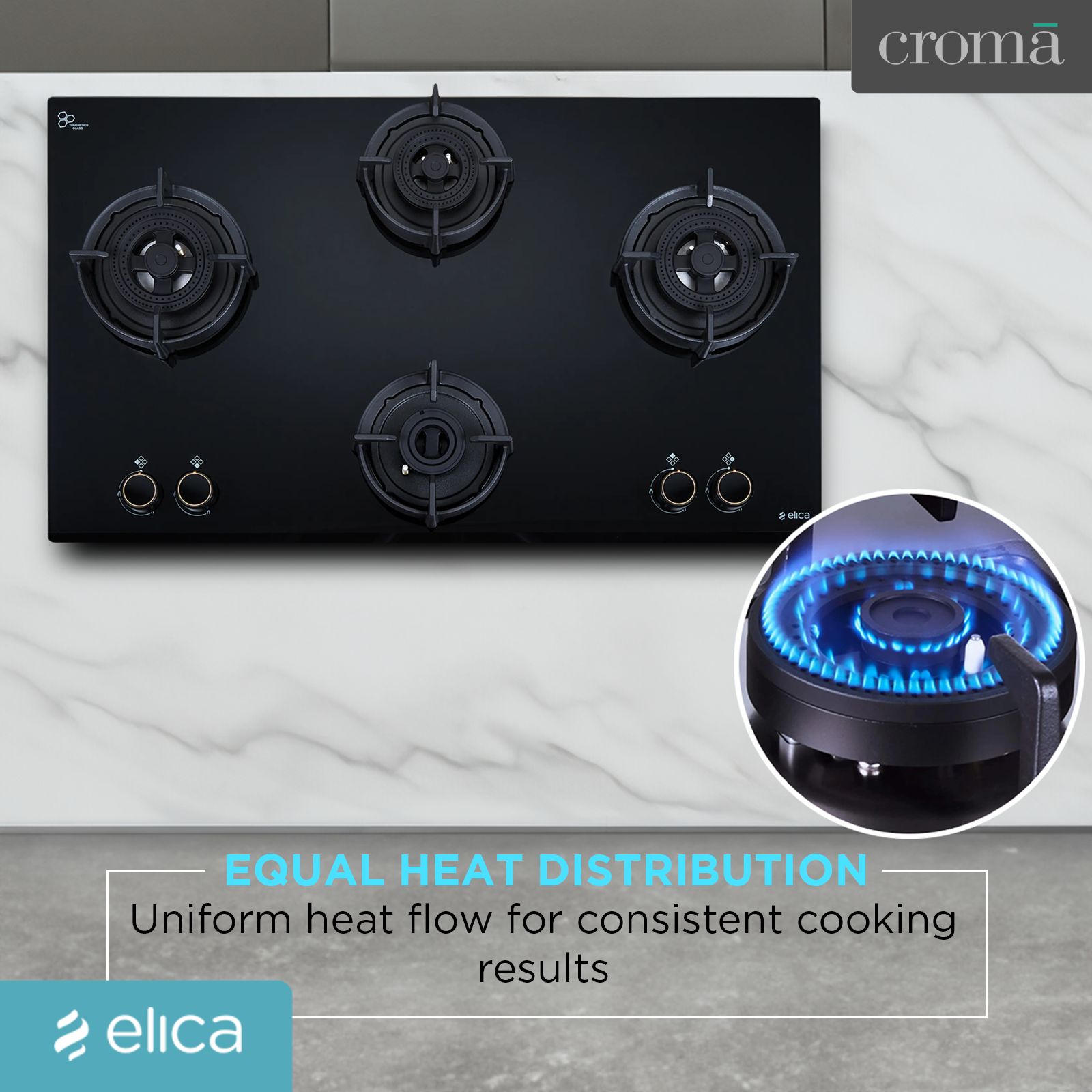 elica FLEXI DFS AB Series 4 Burner Automatic Hob (Battery Operated, Black)_4