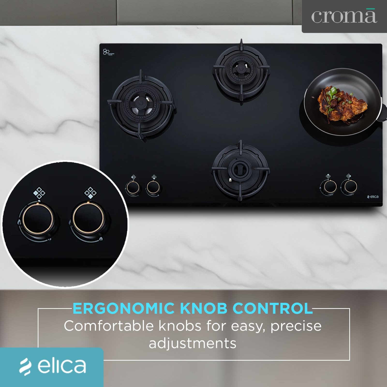elica FLEXI DFS AB Series 4 Burner Automatic Hob (Battery Operated, Black)_6