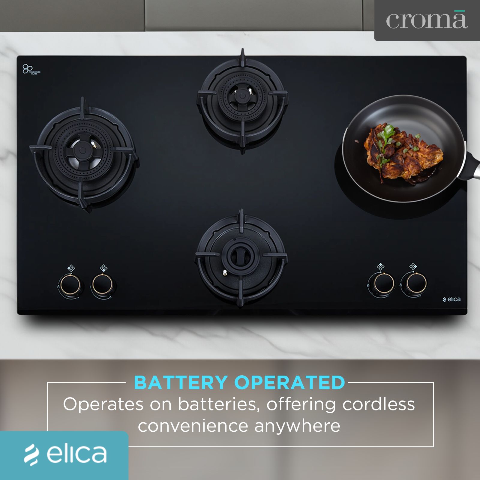 elica FLEXI DFS AB Series 4 Burner Automatic Hob (Battery Operated, Black)_7