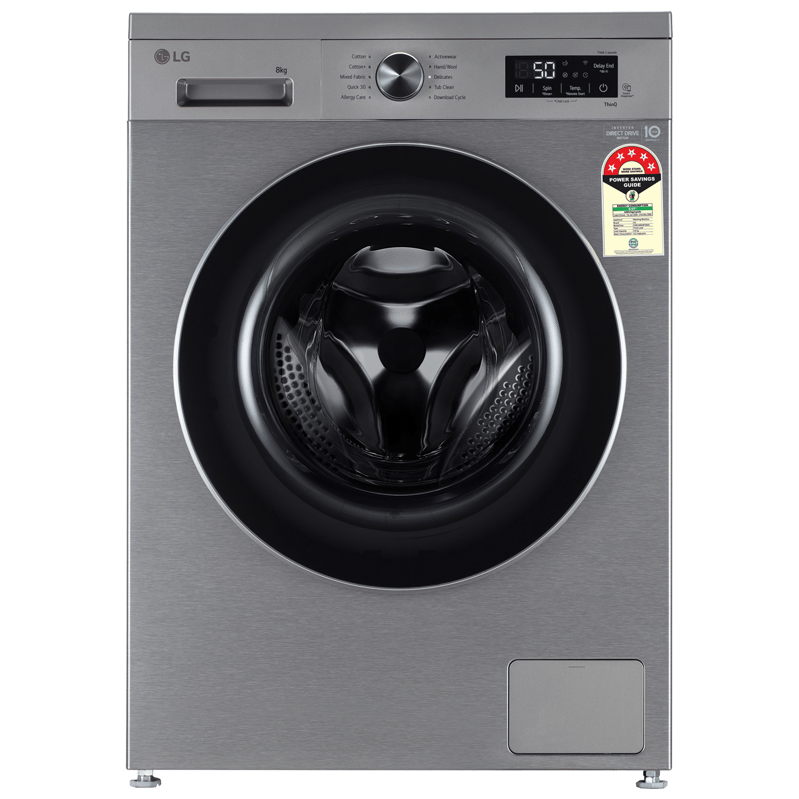 LG 8 kg 5 Star Wi-Fi Inverter Fully Automatic Front Load Washing Machine (VB, FHB1208Z4P, Smart Diagnosis, Platinum Silver)