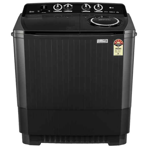 LG 8.5 kg 5 Star Semi Automatic Washing Machine with Roller Jet Pulsator (P8535SLMZ, Full Black)_1