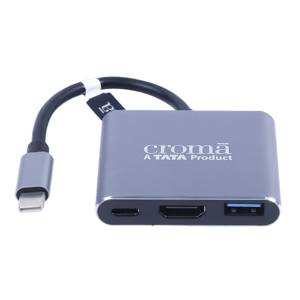 Croma USB 3.0 Type C to USB 3.0 Type C, USB 3.0 Type A, HDMI Type A Multi-Port Hub (5 Gbps Data Transfer Rate, Grey)_1