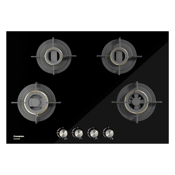 Crompton Sensosafe Toughened Glass Top 4 Burner Automatic Hob (Cast Iron Pan Support, Midnight Black)_1