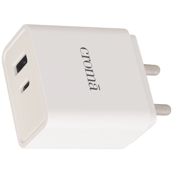 Croma 20W Type A & Type C 2-Port Fast Charger (Type C Cable Included, Apple Compatible, White)_1