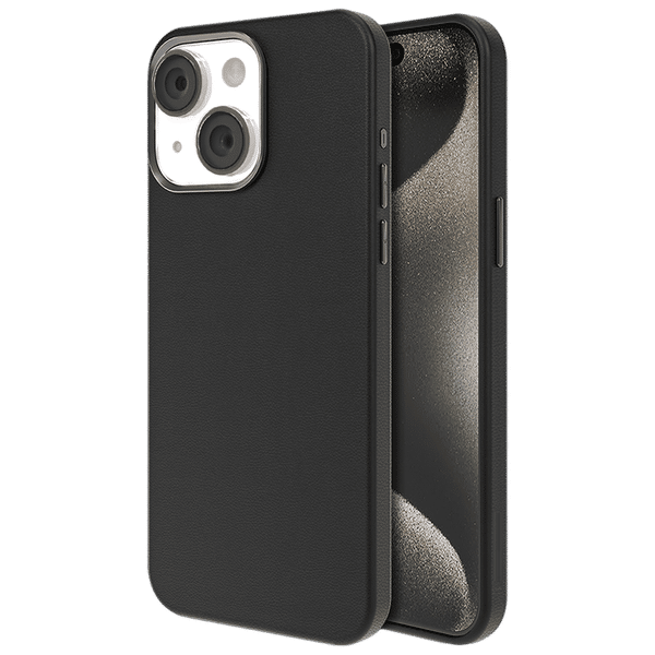 Croma Hard Leatherette Back Cover for Apple iPhone 15 (MagSafe Compatible, Black)_1