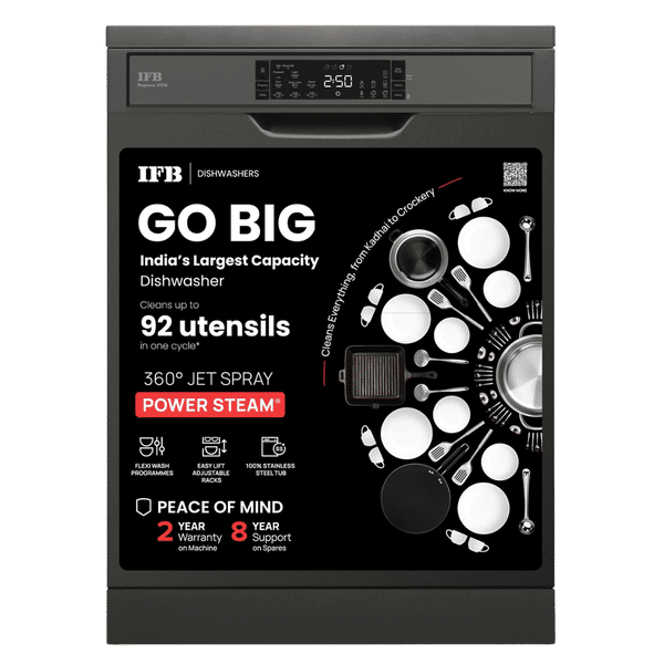IFB Neptune VX16 16 Place Settings Free Standing Dishwasher with Ion Technology (No Pre-rinse Required, Inox Grey)_1