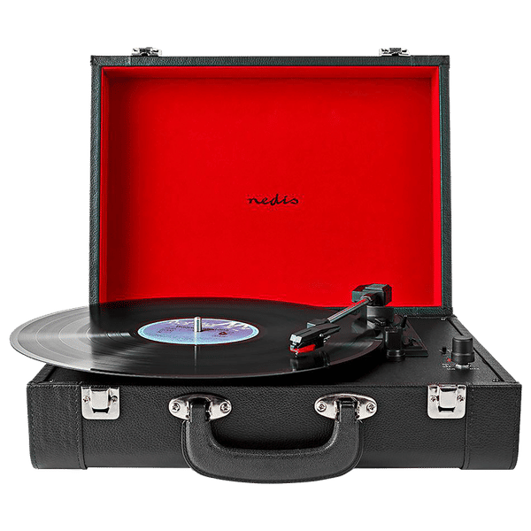 Nedis 2.0 Channel 18 Watts Vinyl Record Player (3 Speed Settings, Portable Breifcase, TURN210BK, Black Red)_1