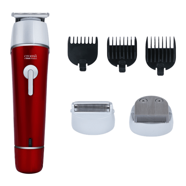 Croma 4 in 1 Cordless Wet & Dry Trimmer for Beard and Hair for Men (120mins Runtime, Water Resistant, Red)_1