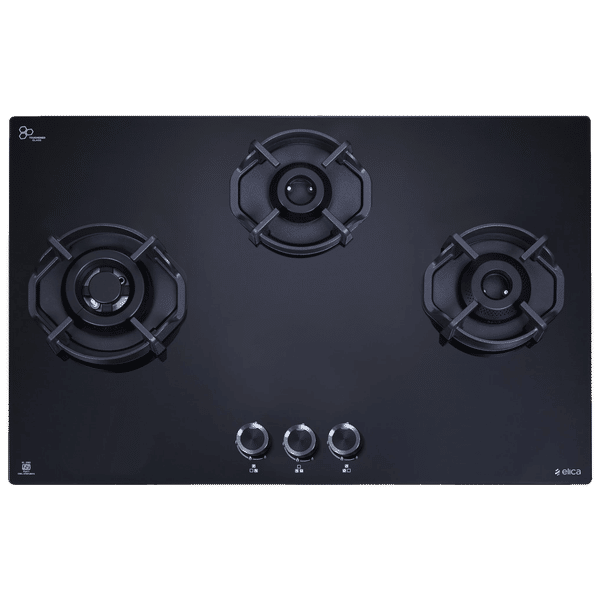 elica FLEXI HEXA 370 LOTUS IND HD Toughened Glass Top 3 Burner Automatic Hob (Multi Flame Burner, Black)_1