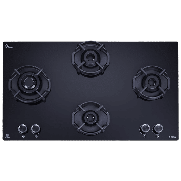 elica FLEXI HEXA 491 LOTUS IND HD BRASS Toughened Glass Top 4 Burner Automatic Hob (Multi Flame Burner, Black)_1
