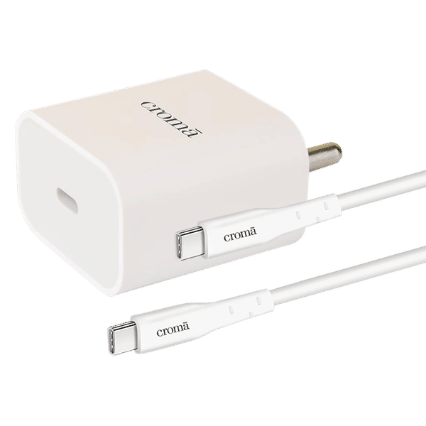 Croma 20W Type C Fast Charger (Type c to type c cable included, Apple compatible, white)_1