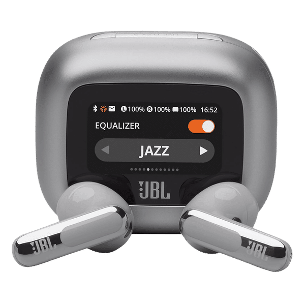 JBL Live Flex 3 TWS Earbuds with Adaptive Noise Cancellation (IP54 Water Resistant, Touchscreen Display, Silver)_1