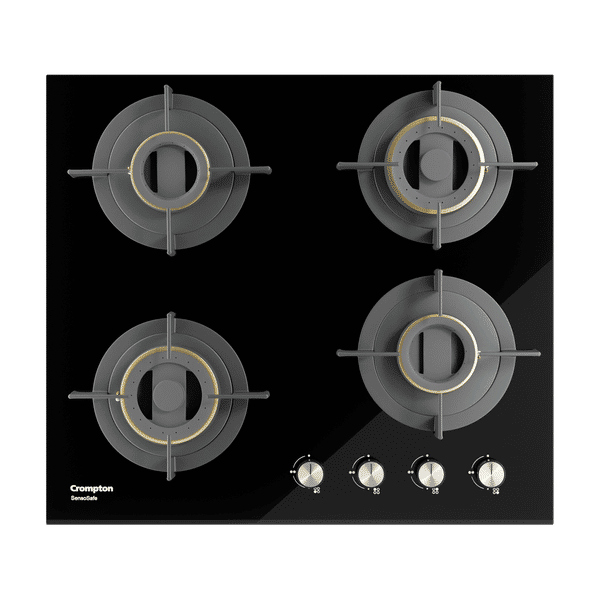 Crompton Sensosafe Toughened Glass Top 4 Burner Automatic Hob (Cast Iron Pan Support, Black)_1