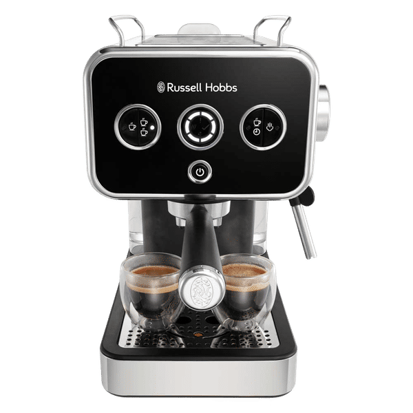 Russell Hobbs Distinctions 1350 Watt 2 Cups Semi Automatic Espresso Coffee Maker with Milk Frother Steam Wand (Black)_1