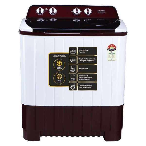 Croma 6.5 kg 5 Star Semi Automatic Washing Machine with Built-in Soak Function (2025 Model, Burgundy)_1