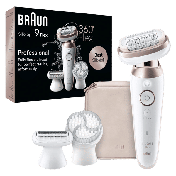 BRAUN Silk-Epil 9-060 Cordless Wet & Dry Epilator for Underarm & Intimate Area with 2 Interchangeable Heads (SensoSmart Technology, White)_1