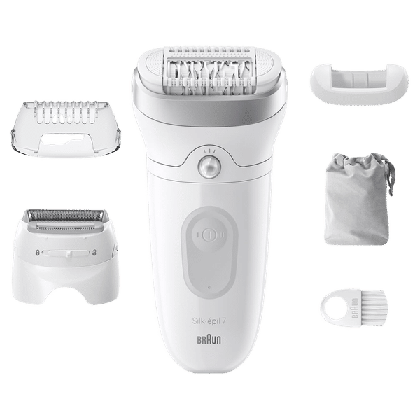 BRAUN Silk-epil 7-041 Rechargeable Cordless Wet & Dry Epilator for Body, Underarm & Foot with 2 Heads (Waterproof, White)_1