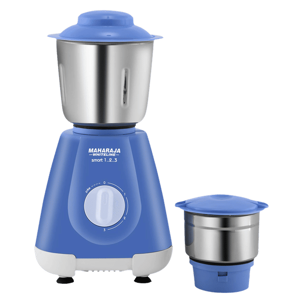 MAHARAJA WHITELINE Smart 1..2..3 500 Watt 2 Jars Mixer Grinder (20000 RPM, 5-in-1 Blades, Blue & Silver)_1