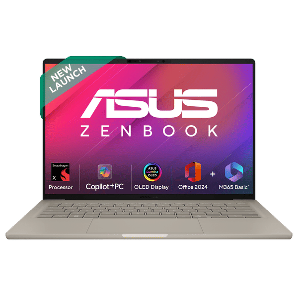 ASUS Zenbook A14 Snapdragon X X126100 Ultra Thin Laptop (16GB, 512GB SSD, Windows 11 Home, 14 inch WUXGA OLED Display, MS Office Home 2024, Zabriskie Beige, 0.98 KG)_1