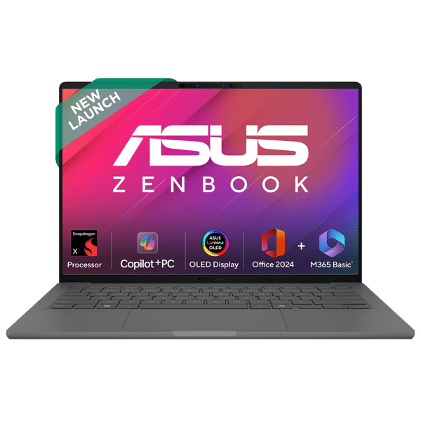 ASUS Zenbook A14 Snapdragon X X1 26 100 Ultra Thin Laptop (16GB, 512GB SSD, Windows 11 Home, 14 inch WUXGA OLED Display, MS Office Home 2024, Iceland Gray, 0.98 KG)_1