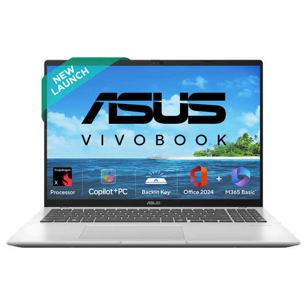 ASUS Vivobook 16 Snapdragon X X1 26 100 Thin & Light Laptop (16GB, 512GB SSD, Windows 11 Home, 16 inch WUXGA Display, MS Office Home 2024, Cool Silver, 1.88 KG) _1
