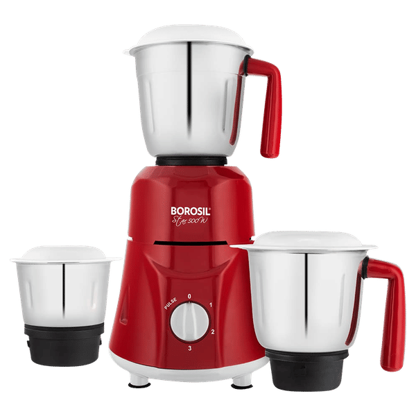 BOROSIL Star 500 Watt 3 Jars Mixer Grinder (20000 RPM, 3 Speed Control with Pulse Function, Maroon)_1