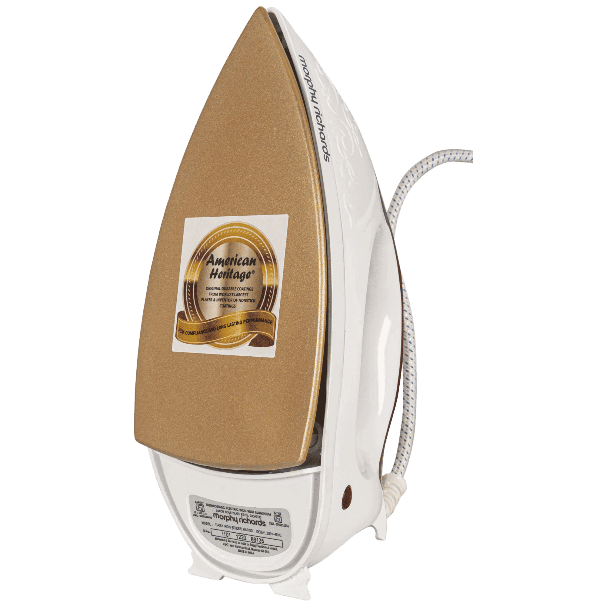 morphy richards Daisy 1000 Watts Dry Iron (German Technology Double Coating, 500057, White)_2