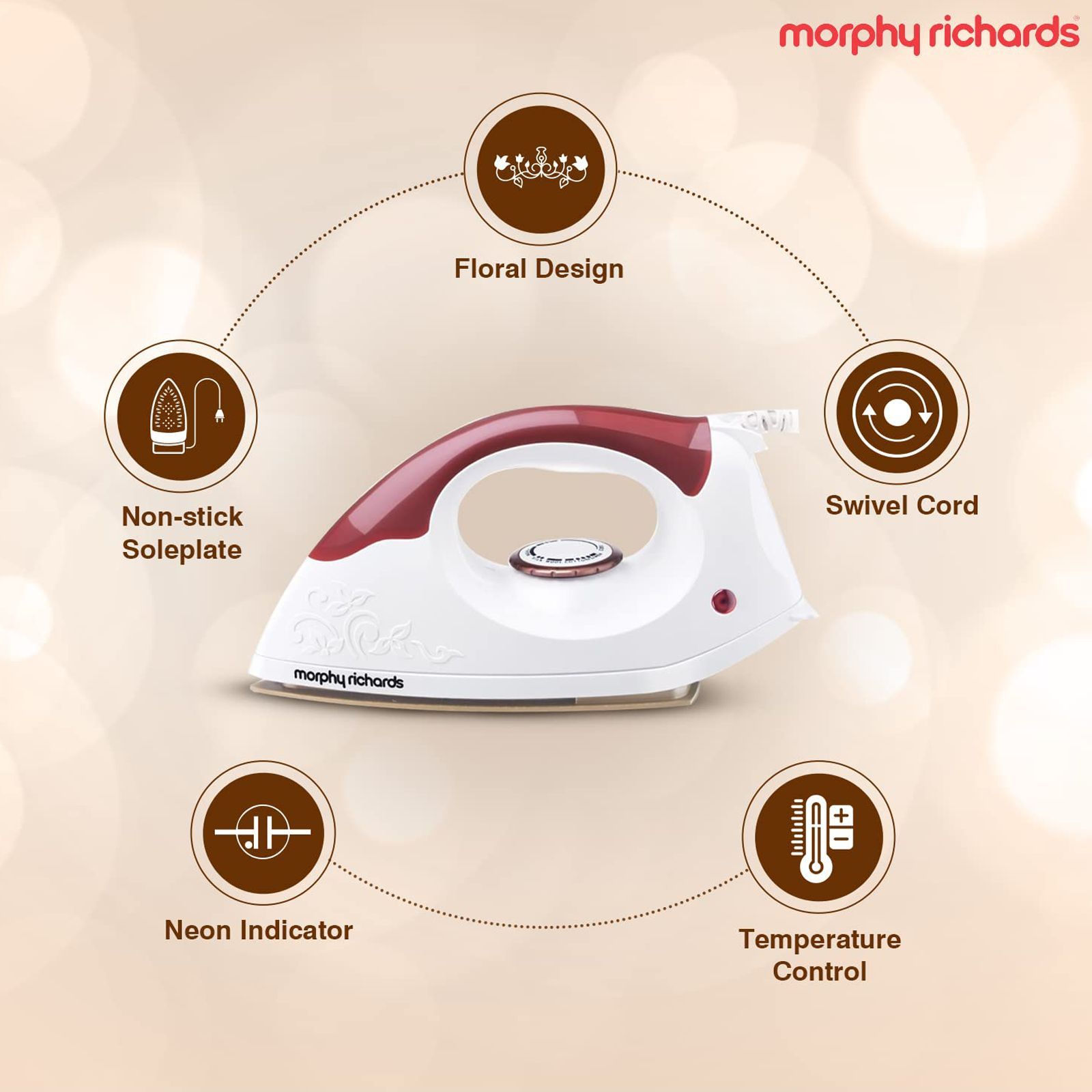 morphy richards Daisy 1000 Watts Dry Iron (German Technology Double Coating, 500057, White)_6