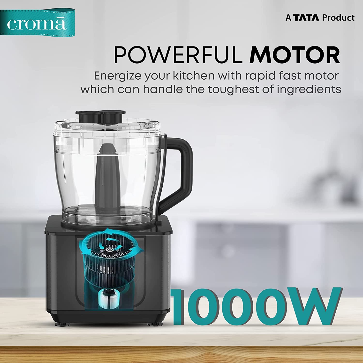 Croma 1000 Watt Food Processor with 2 Blades (Silver/Black)_6
