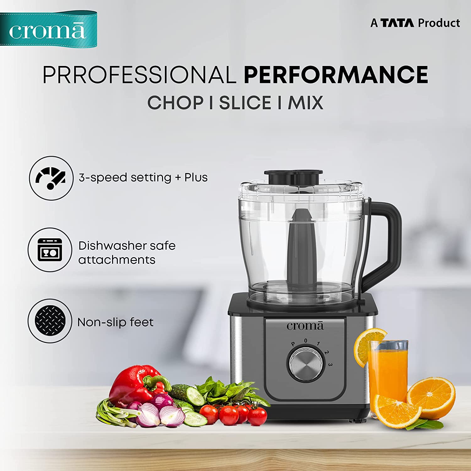 Croma 1000 Watt Food Processor with 2 Blades (Silver/Black)_7