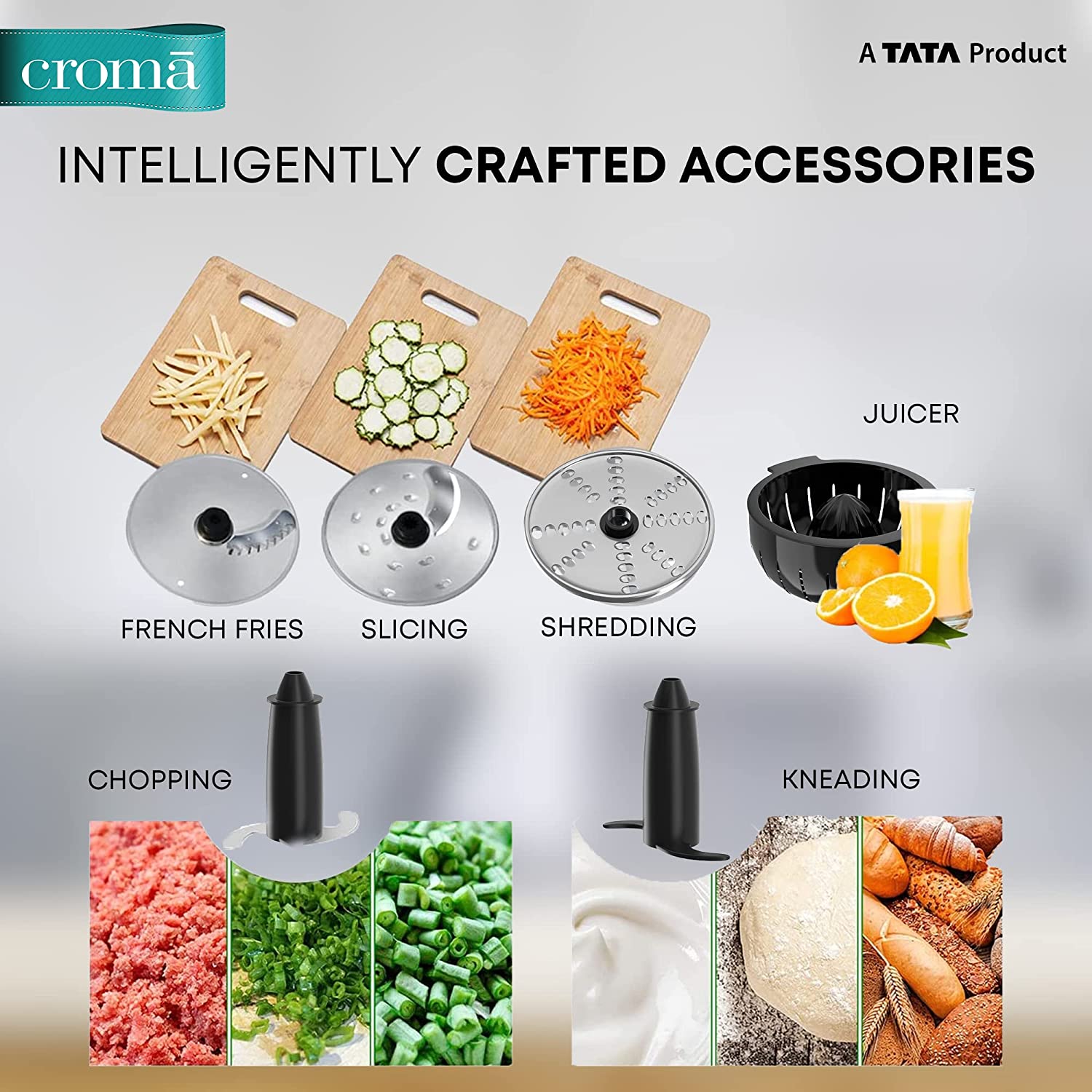 Croma 1000 Watt Food Processor with 2 Blades (Silver/Black)_9