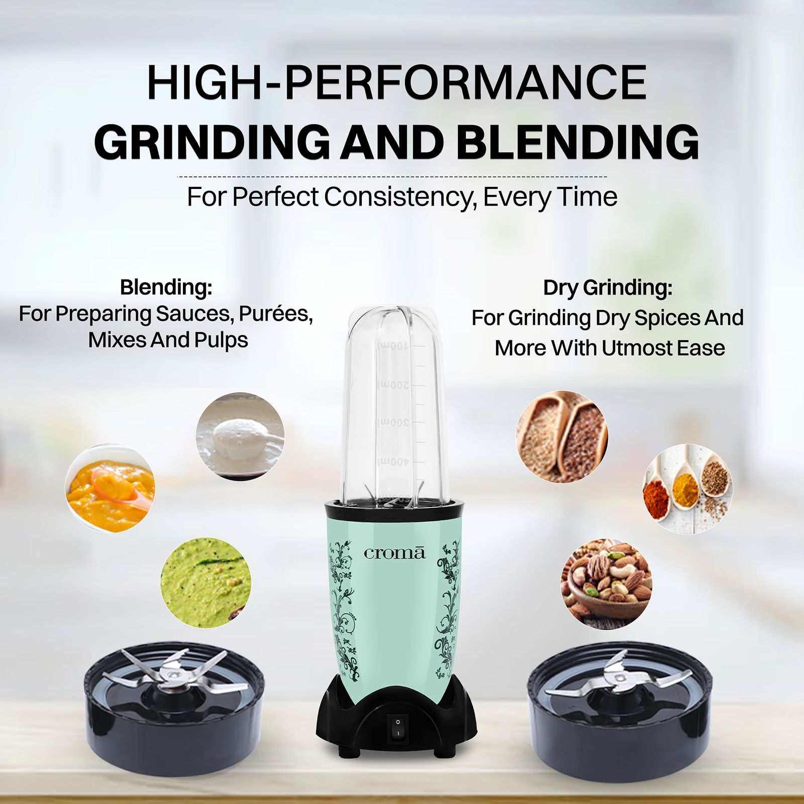 Croma Personal 450 Watt 3 Jars Blender (3 Speed Control, Teal Green) Croma Personal 450 Watt 3 Jars Blender (3 Speed Control, Teal Green)_14