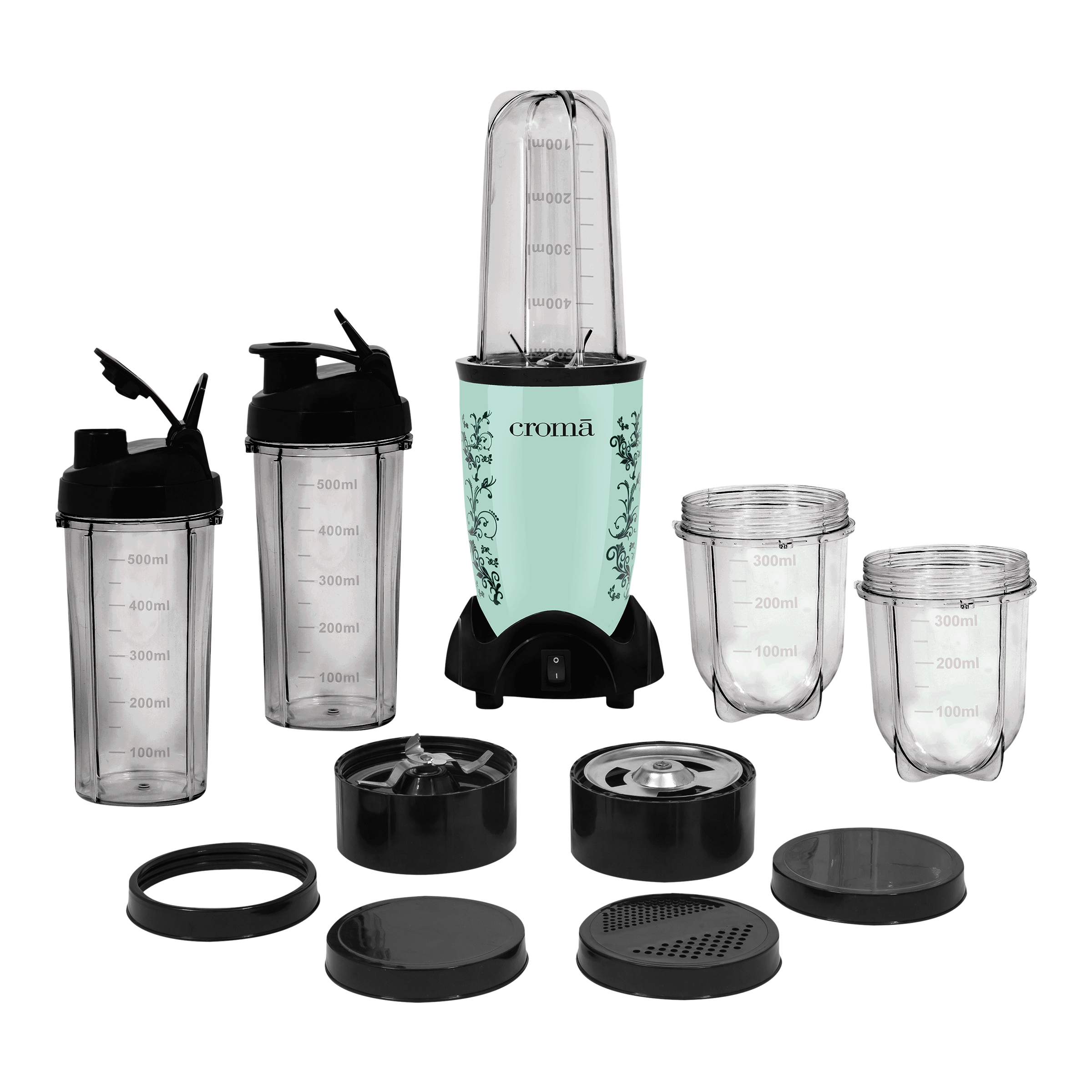 Croma Personal 450 Watt 5 Jars Blender (21500 RPM, Overload Protection, Teal Green)_1